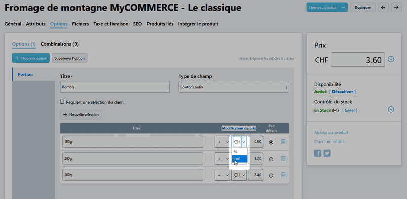 Modificateur de prix
