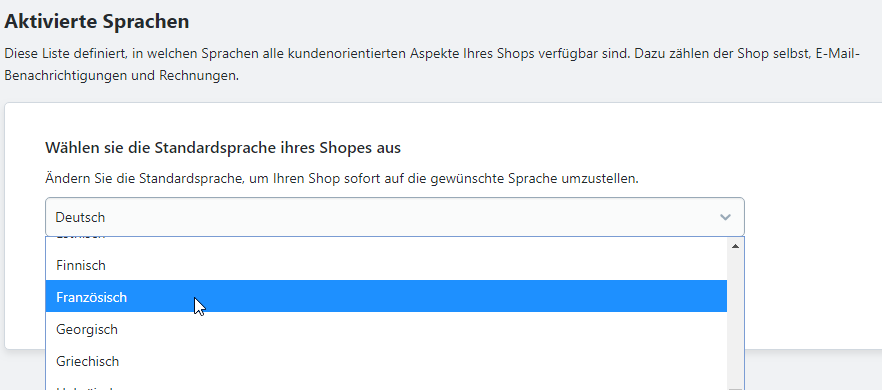 Shopsprache auswaehlen