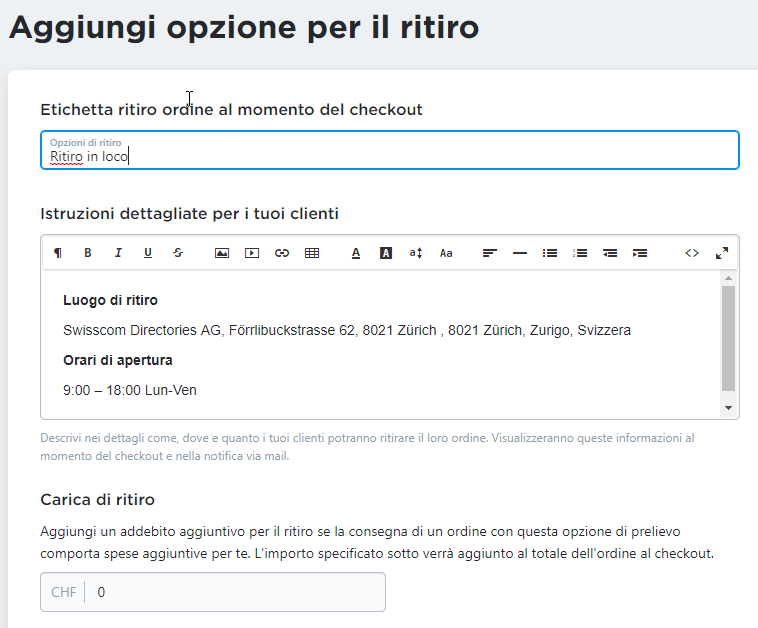 ritiro in loco - istruzioni