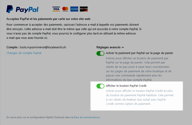 PayPal Réglages avancés 2