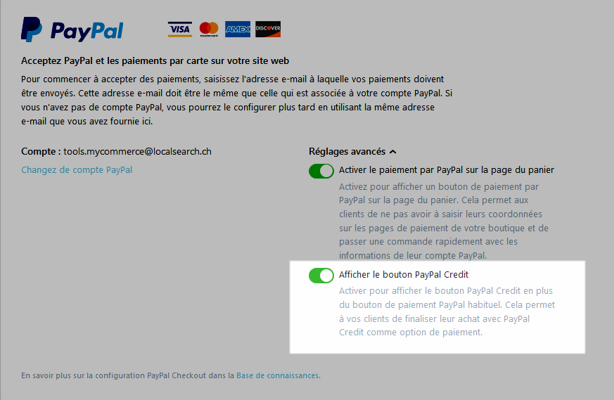 PayPal Réglages avancés 2