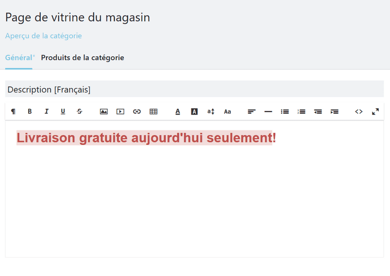 ajouter un message sur la page d’accueil de la boutique