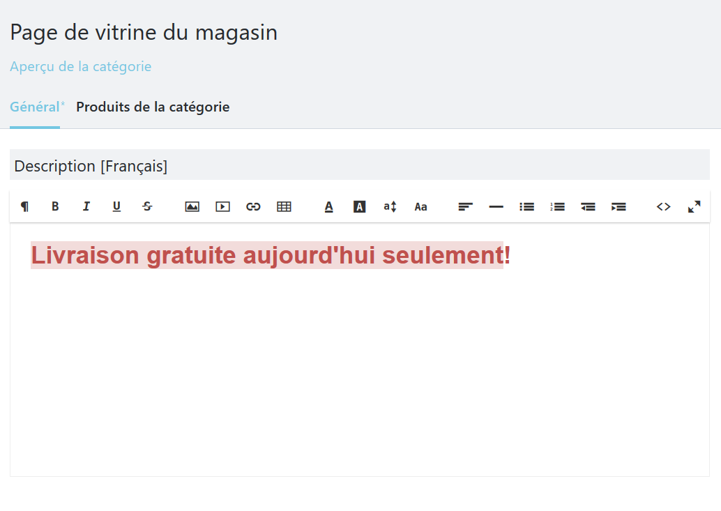 ajouter un message sur la page d’accueil de la boutique