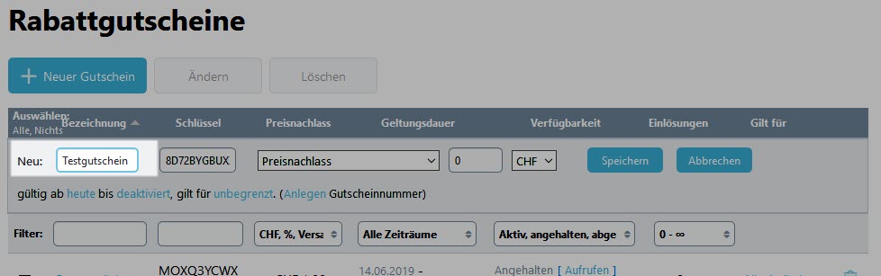 Neuer Gutscheincode