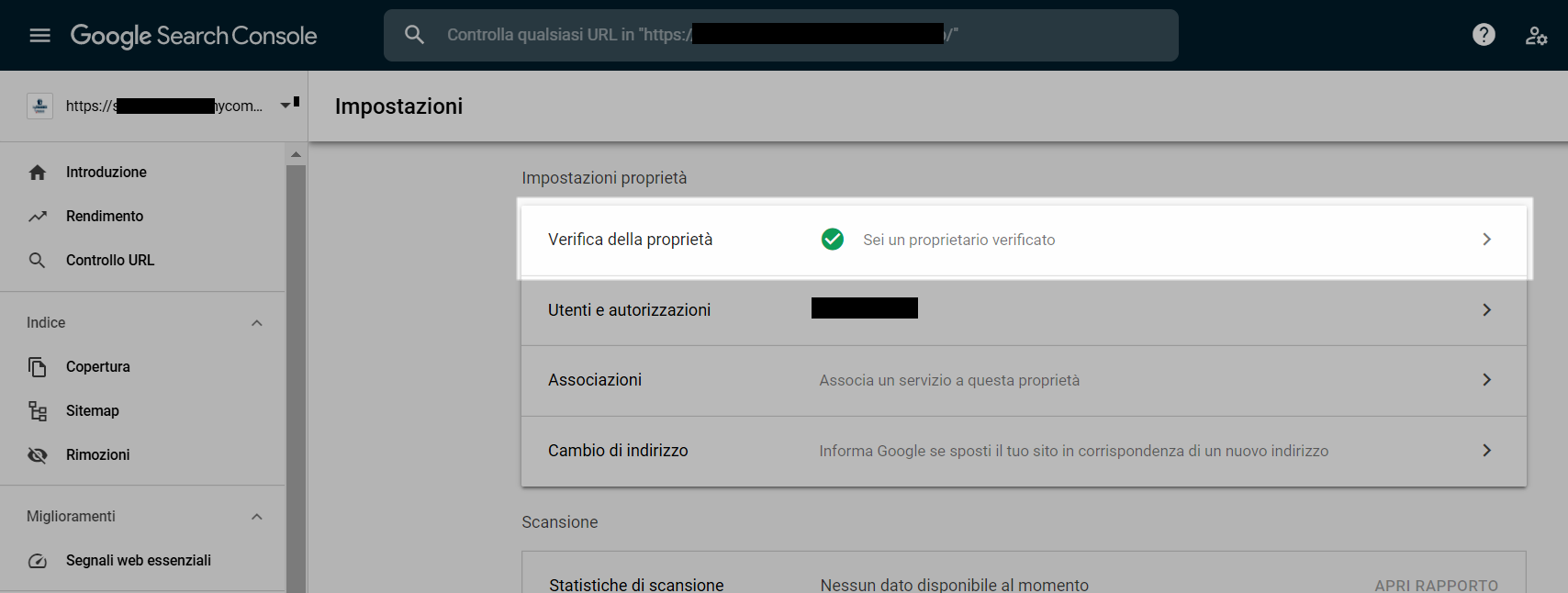 Controllare lo stato della verifica del sito web 