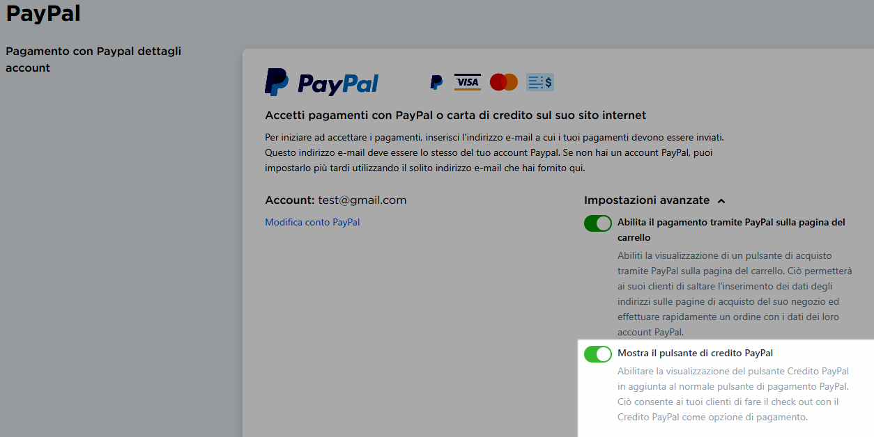 pulsante credito paypal