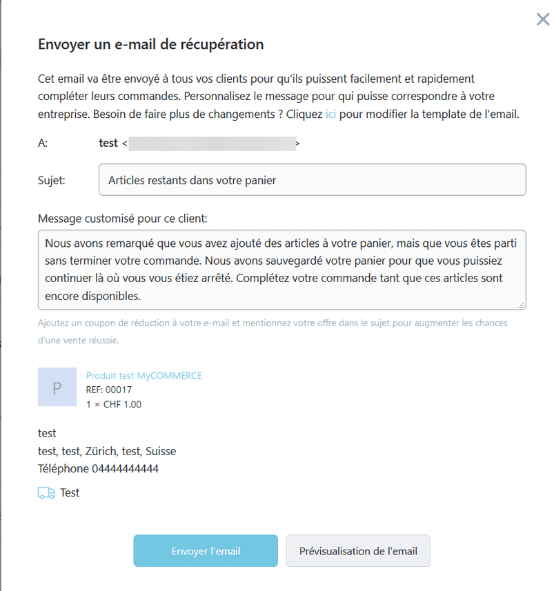 e-mail de récupération