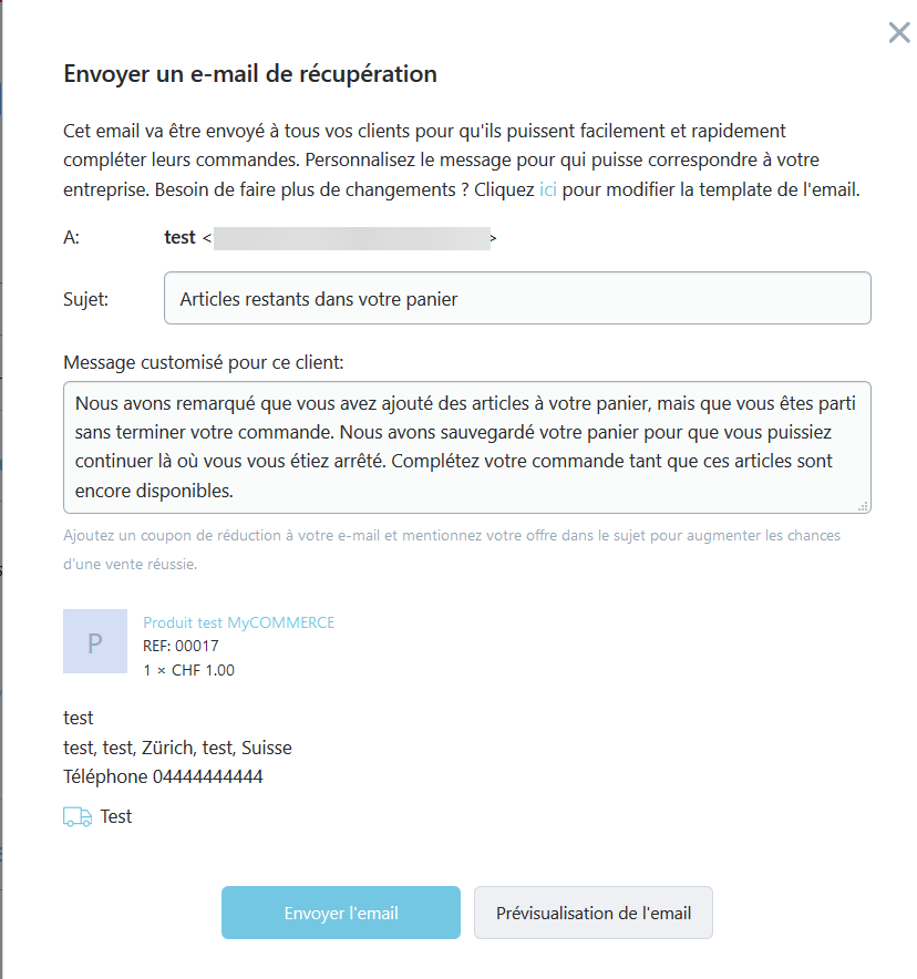 e-mail de récupération