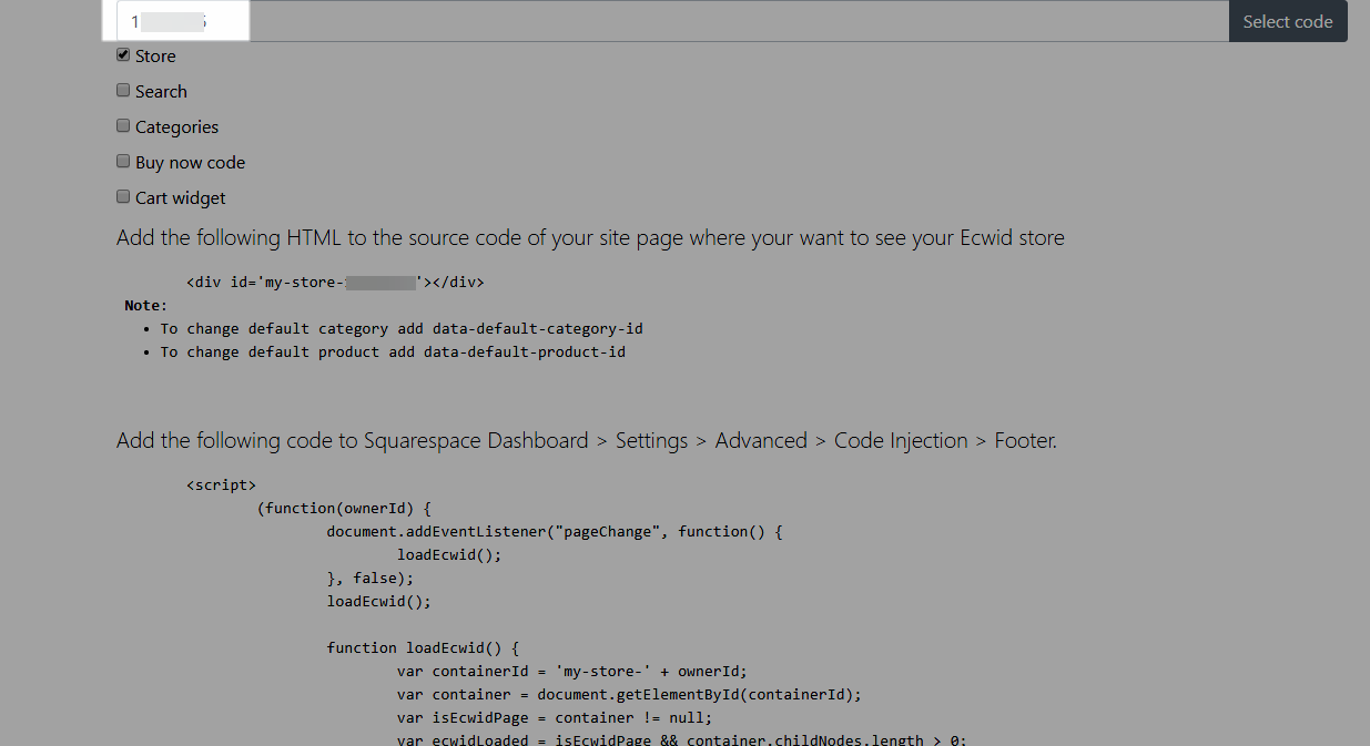 Obtenir le code pour Squarespace