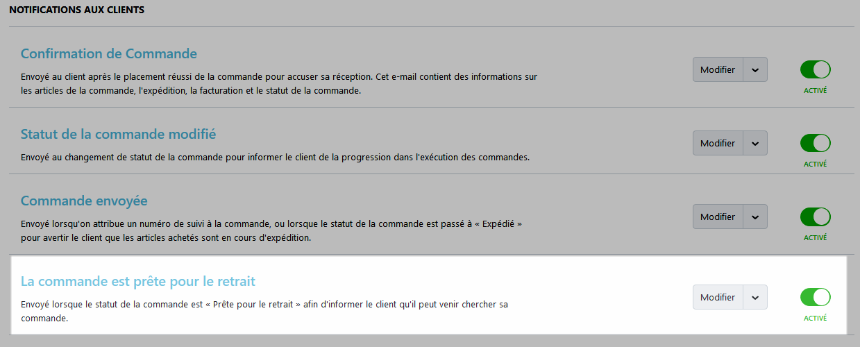 Notification aux clients