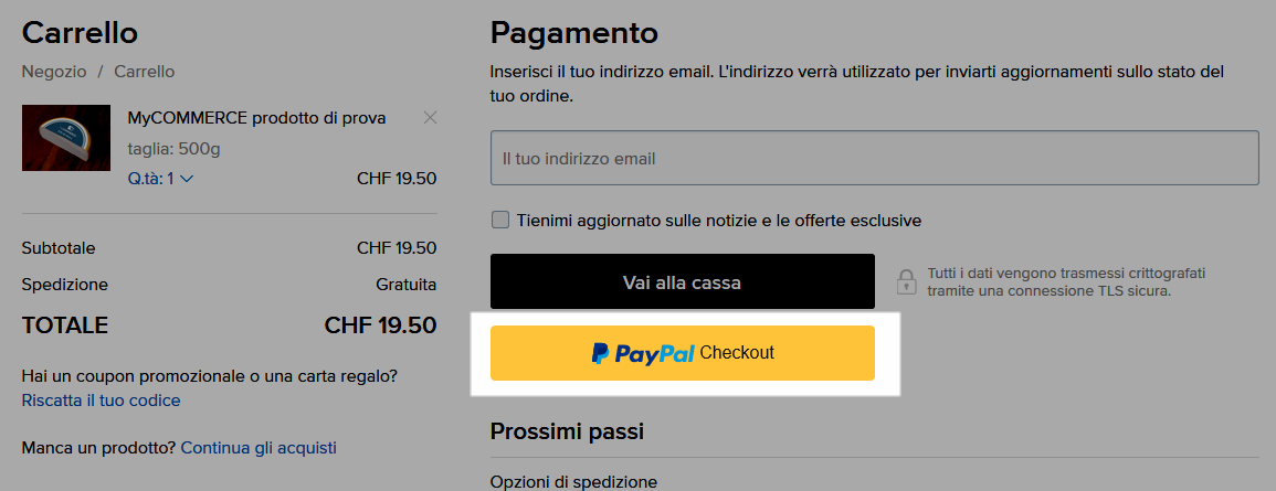 checkout diretto paypal nel carrello