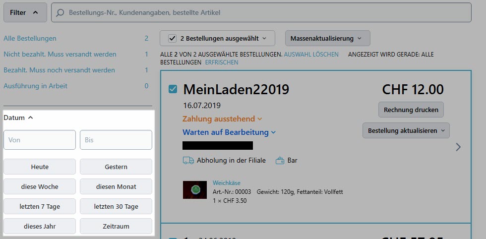 Bestellungen filtern 2