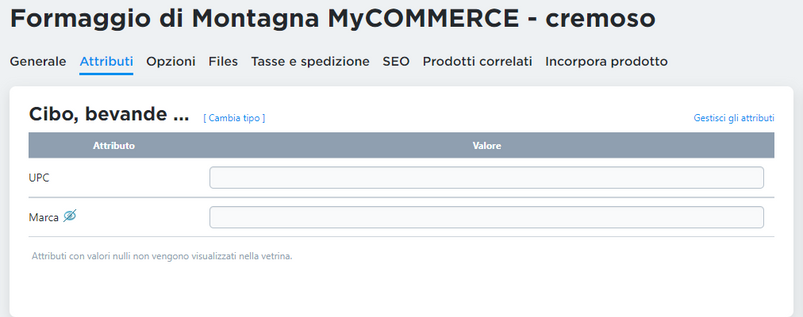 compilare attributi per prodotti