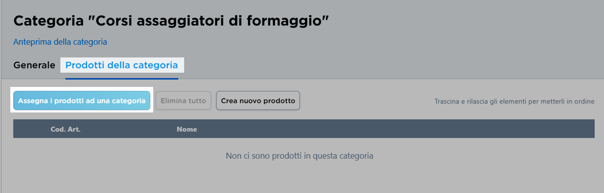 Assegnare i prodotti a una categoria