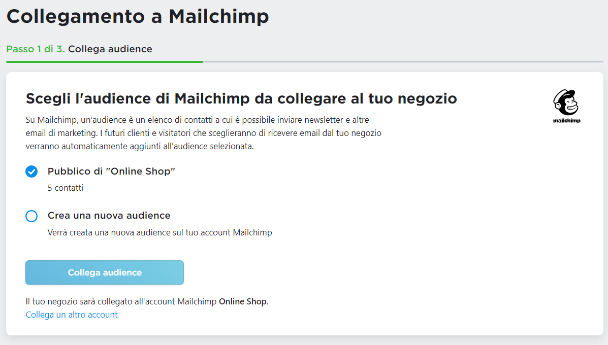 scegliere l'audience Mailchimp