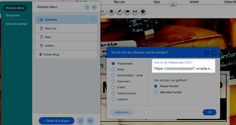 Webadresse kopieren, um Verlinkung zu erstellen