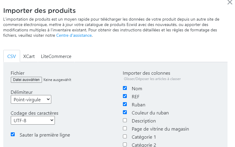 importer banniere de produits