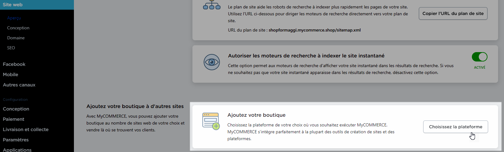 ajouter la boutique a un site web 