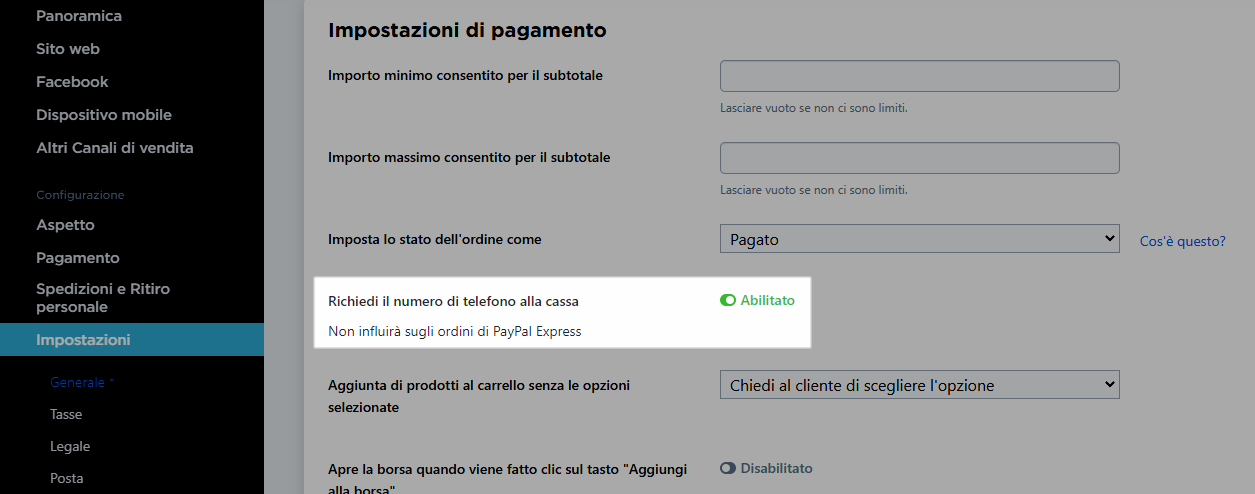 richiedere il numero di telefono alla cassa