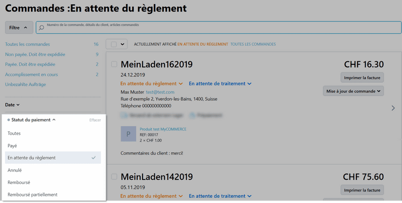 Statut de paiement
