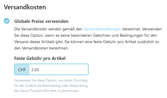 Produktspezifische Versandkosten - globale Preise