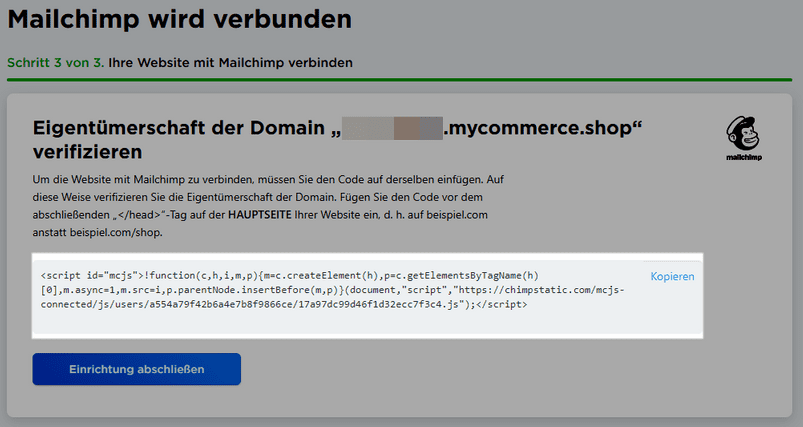 Mailchimp Website verifizieren