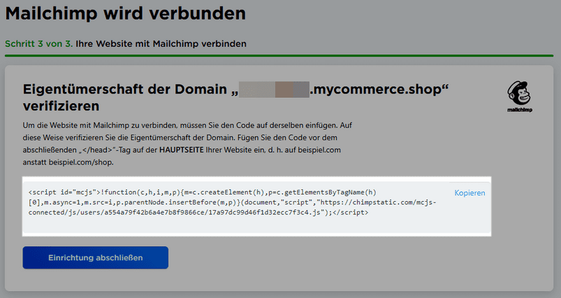 Verifica del sito web attraverso Mailchimp