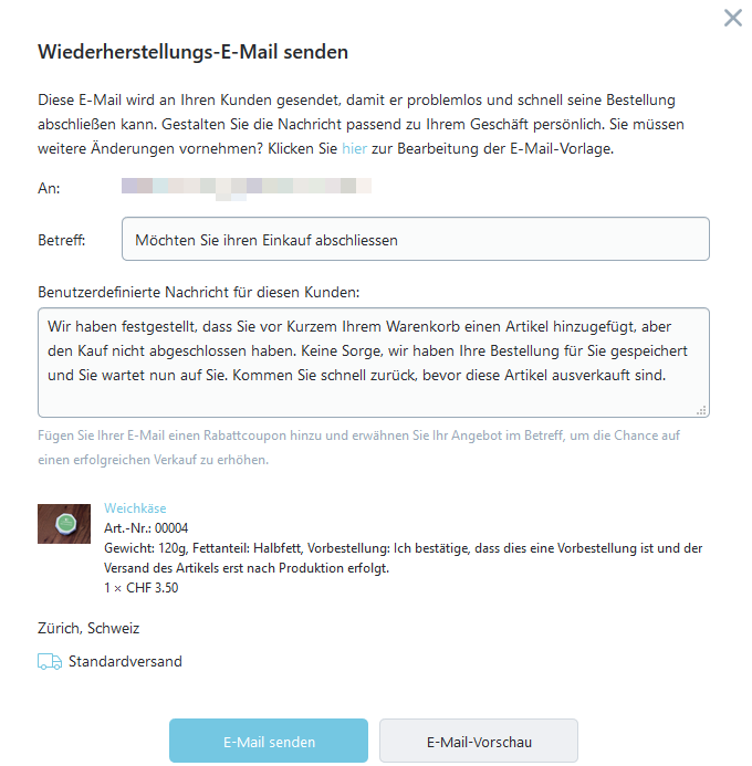 E-mails fuer verlassene Warenkoerbe