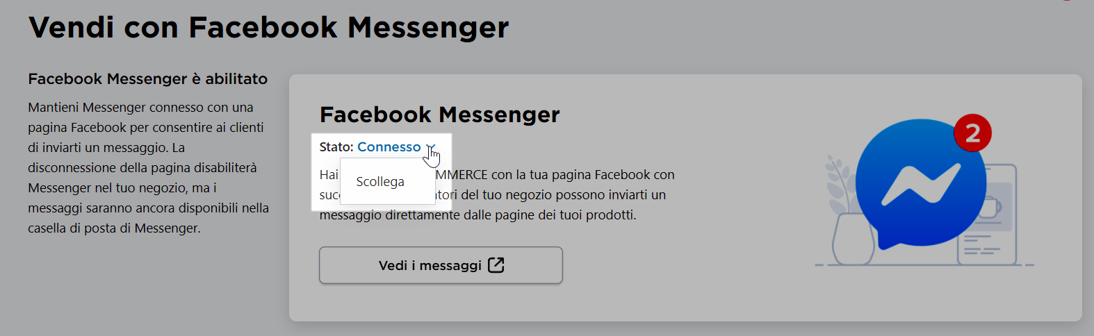 disattivare la connessione con facebook messenger