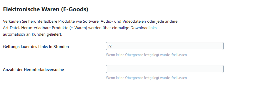 Einstellungen elektronische Waren