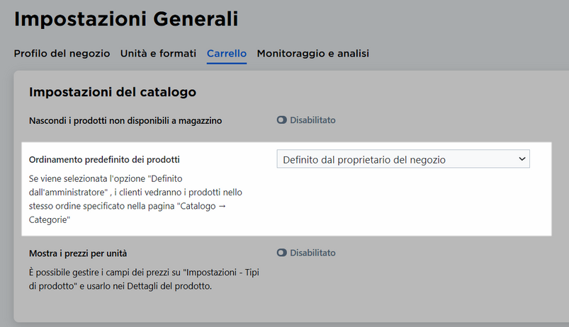 Imposti l’opzione ordinamento