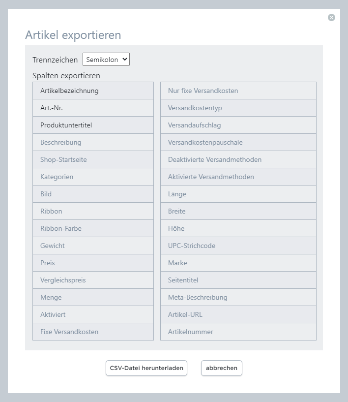 Spalten exportieren