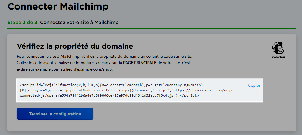 mailchimp verifier la propriete du domaine