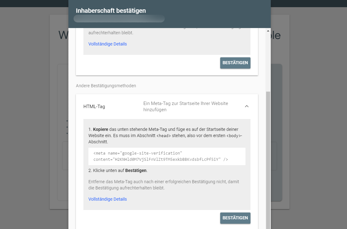 Inhaberschaft mit HTML-Tag Methode bestätigen