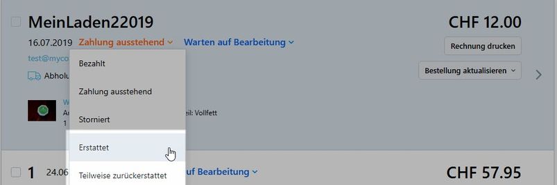 Bestellungen rückerstatten