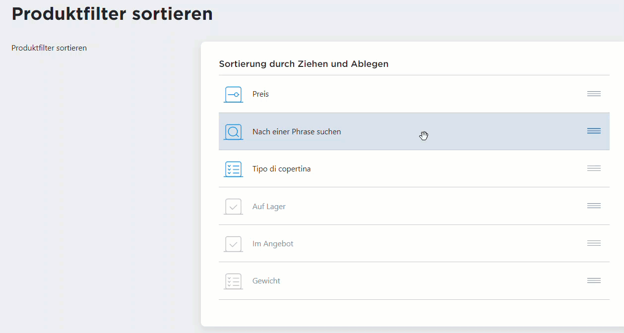 Filter sortieren
