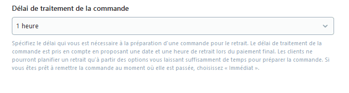 Délai de traitement de la commande