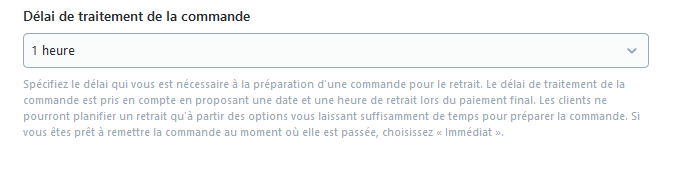 Délai de traitement de la commande