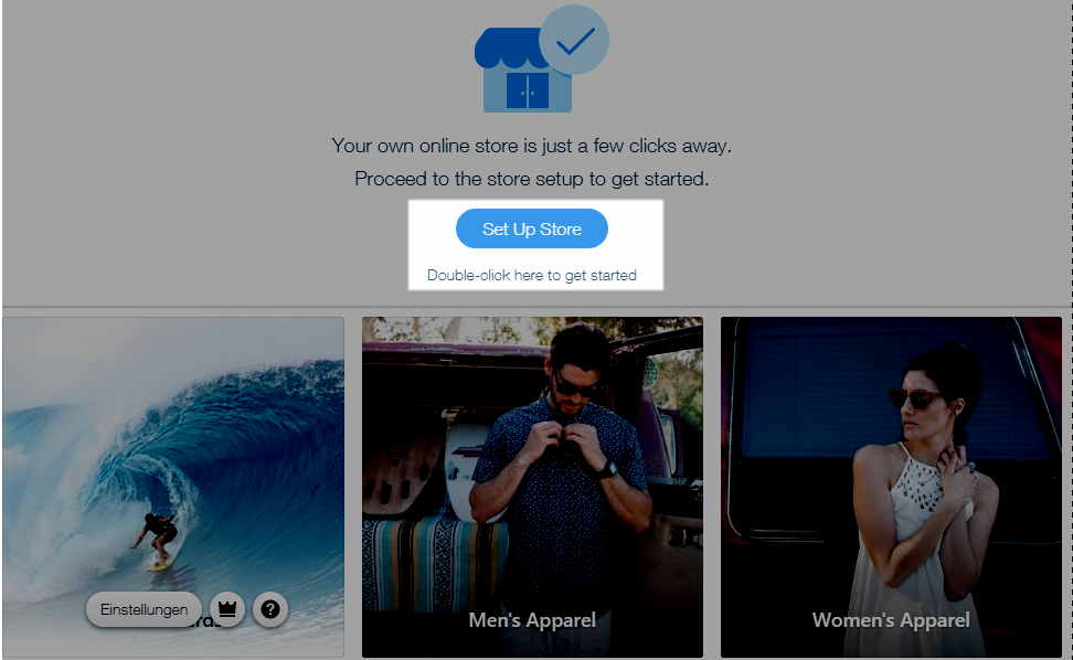 Doppelklick auf Set up Store