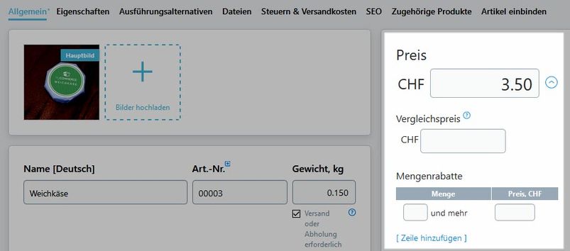 Produkteinstellungen 2