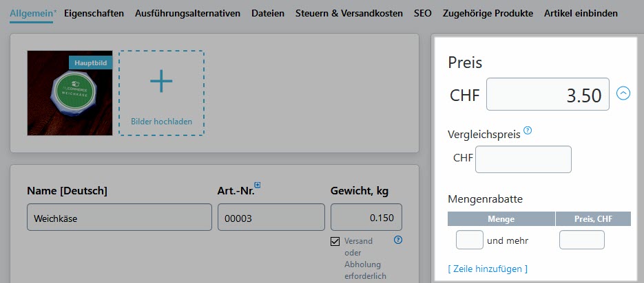 Produkteinstellungen 2