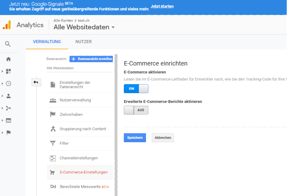 Google Analytics Einstellungen