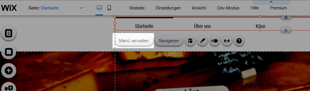 Menü verwalten im Wix Wesite Editor
