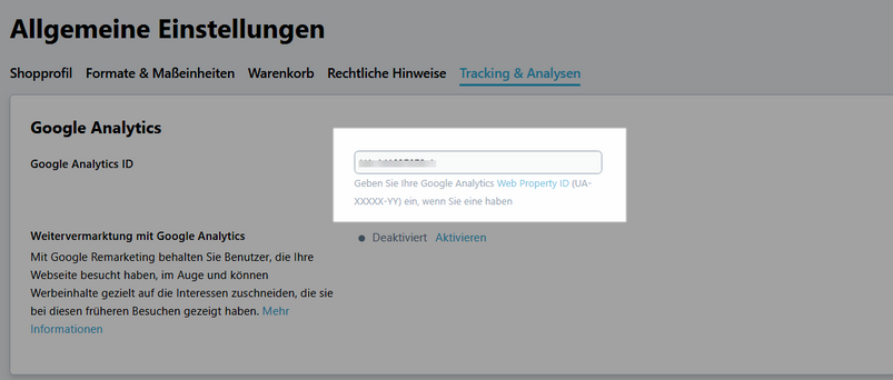 Memorizzazione del Tracking ID nel pannello di controllo MyCommerce