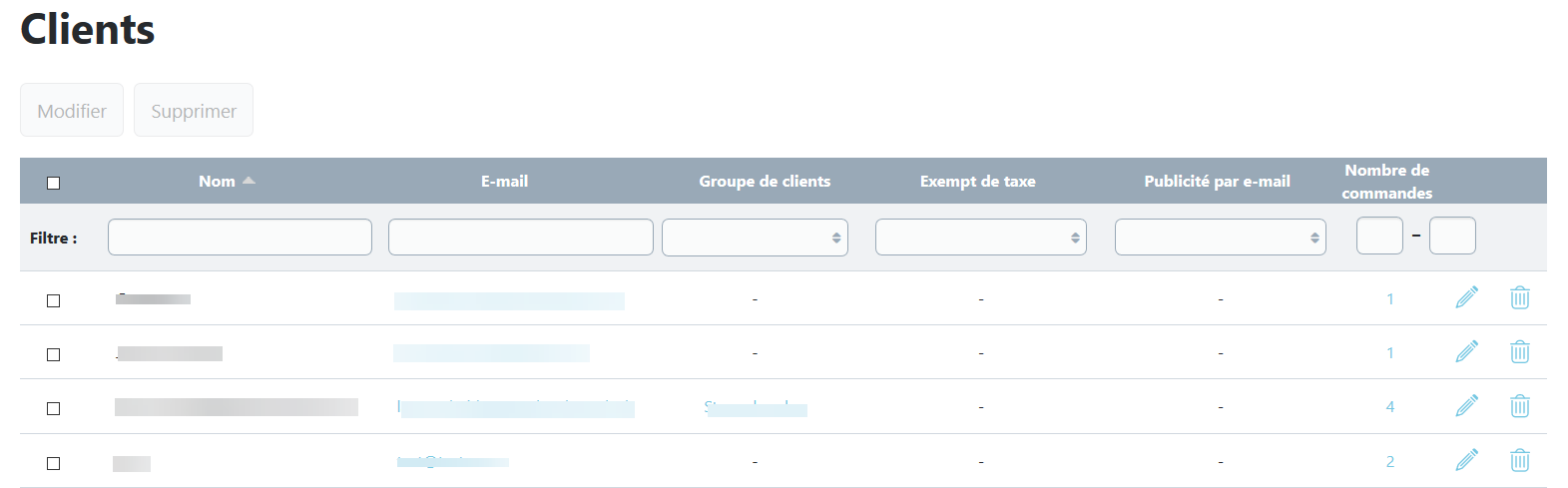 Liste clients