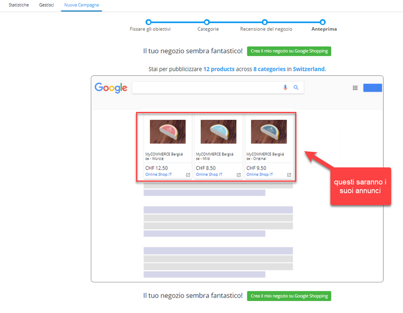 Anteprima annunci Google Shopping