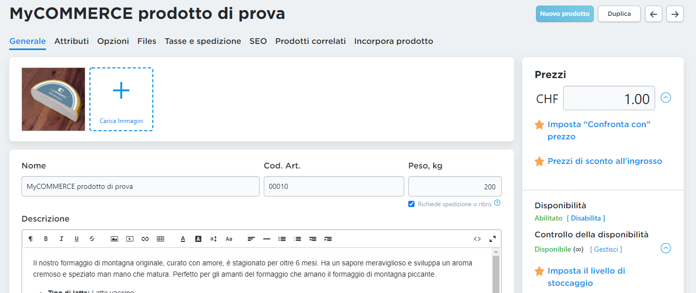 mycommerce prodotto di prova