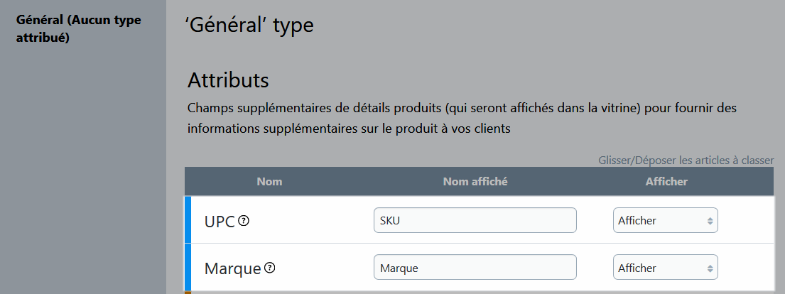 ttributs généraux – UPC et marque