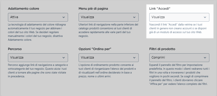 attivare/disattivare il link di accesso 