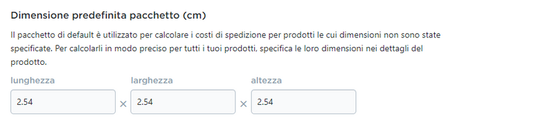 dimensione pacchetto standard UPS